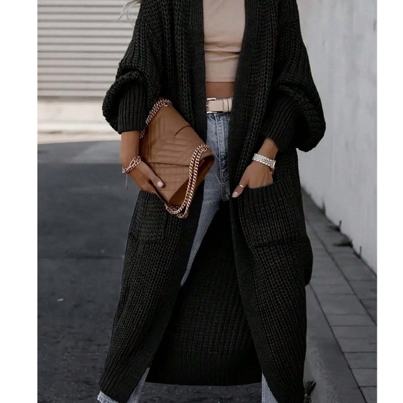 Plus Open Front Pockets Long Knit Cardigan - Picture 5 of 6